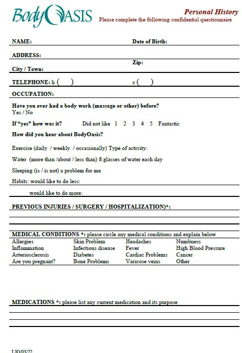 Personal History Form